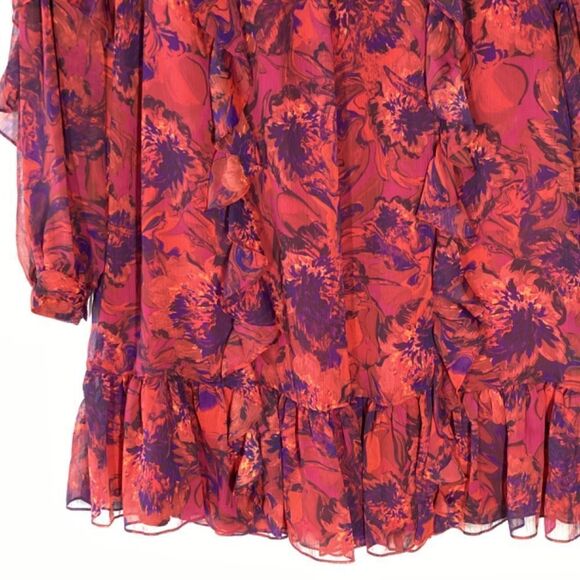Cinq à Sept Livie Dress Women’s Red Purple Tiered Ruffle Mini Size 0 Cocktail Pa - Picture 11 of 16